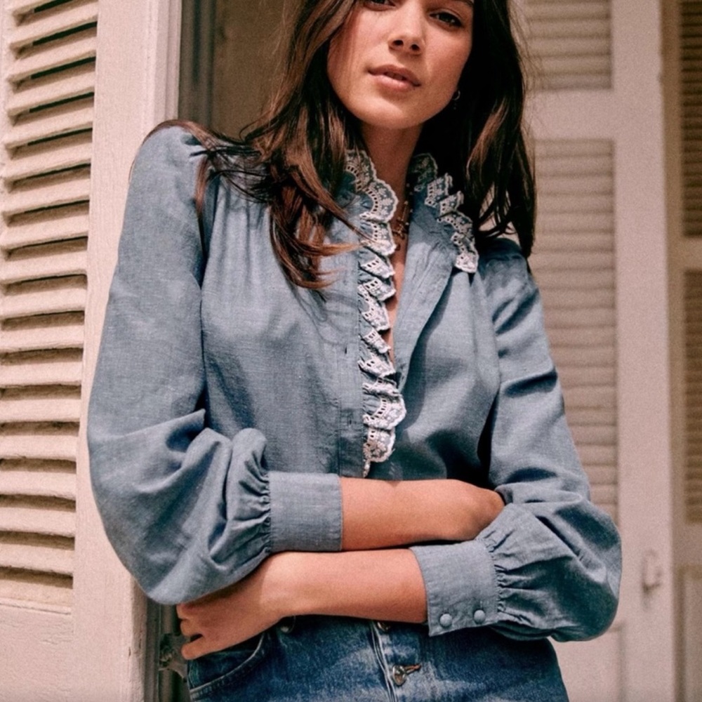 Sezane Chlo Blouse/Top blue lace; New without tags